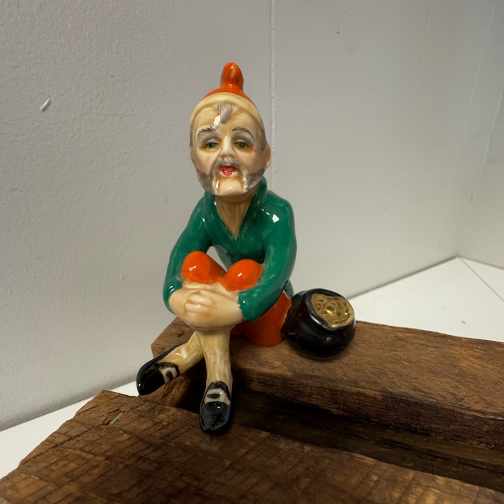 Dresden MZ Ireland Porcelain Leprechaun Figurine with a Pot of Gold Vintage 50s
